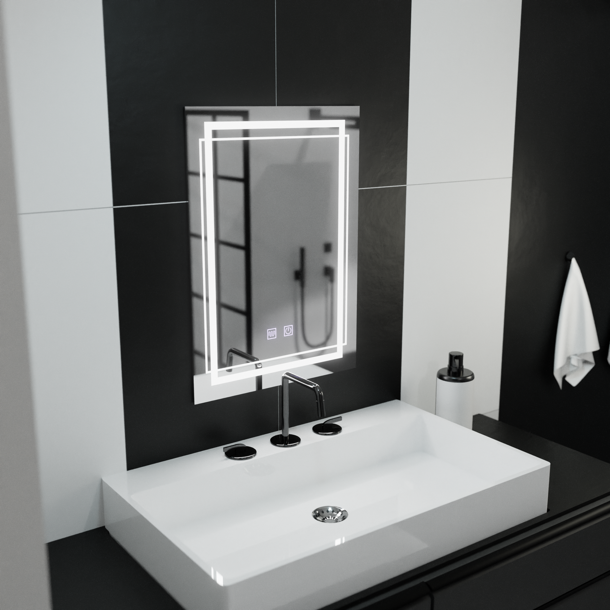 Négyszögletű LED-es tükör, 60x80cm, KOVEN Touch, páramentesítő rendszer, szabályozható tükrök Korman E alapértelmezett cím Alessandro Design