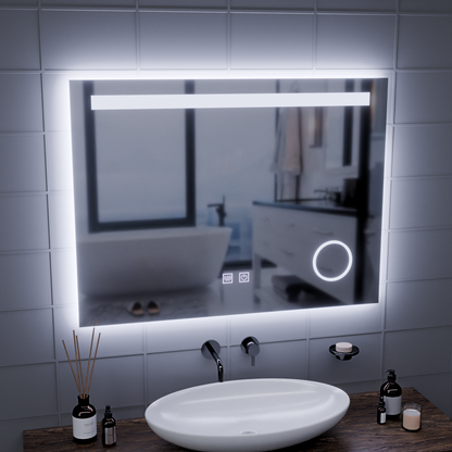 Téglalap alakú LED-es tükör, 80x60 cm, zongoraérintéses, páramentesítő rendszer, szabályozható, hideg fényű 6000K tükrök Korman E alapértelmezett cím Alessandro Design