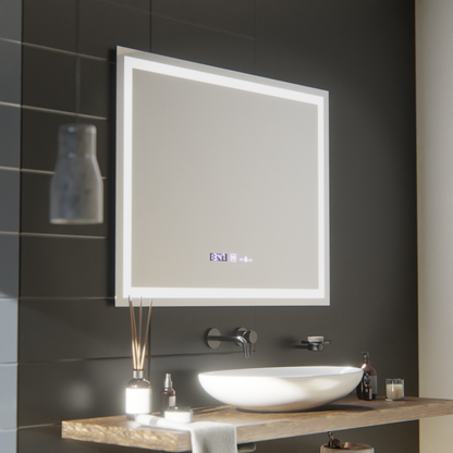 Négyszögletű LED-es tükör, 100x75 cm, Verite MotionGlow Marcello, páramentesítő rendszer, óra és hőmérő, szabályozható Marcello tükrök alapértelmezett cím Alessandro Design