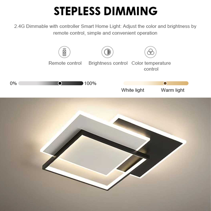 LED-es csillár távirányítóval CHIARA 98W, 3 négyzet, hideg/meleg/semleges fény, szabályozható, fekete LED-es csillárok távirányítóval Alapértelmezett cím Alessandro Design