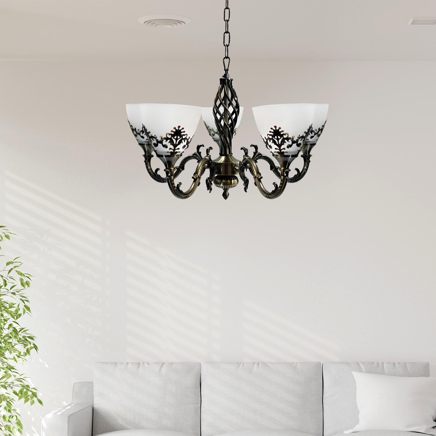 Rusztikus csillár COTTAGE, 5XE27, antik bronz, fém és üveg klasszikus kandeláber, alapértelmezett cím Alessandro Design