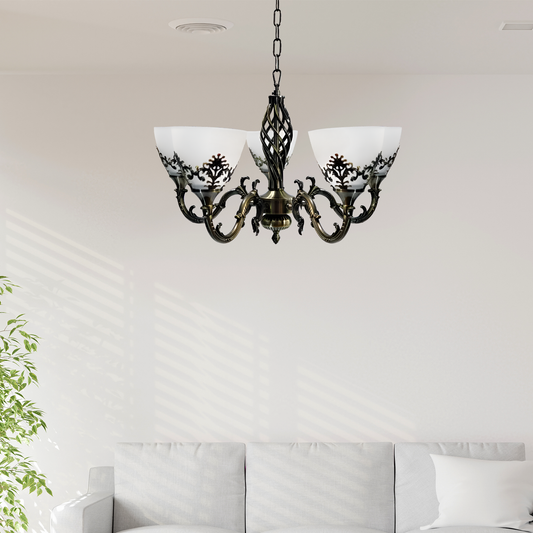 Rusztikus csillár COTTAGE, 5XE27, antik bronz, fém és üveg klasszikus kandeláber, alapértelmezett cím Alessandro Design