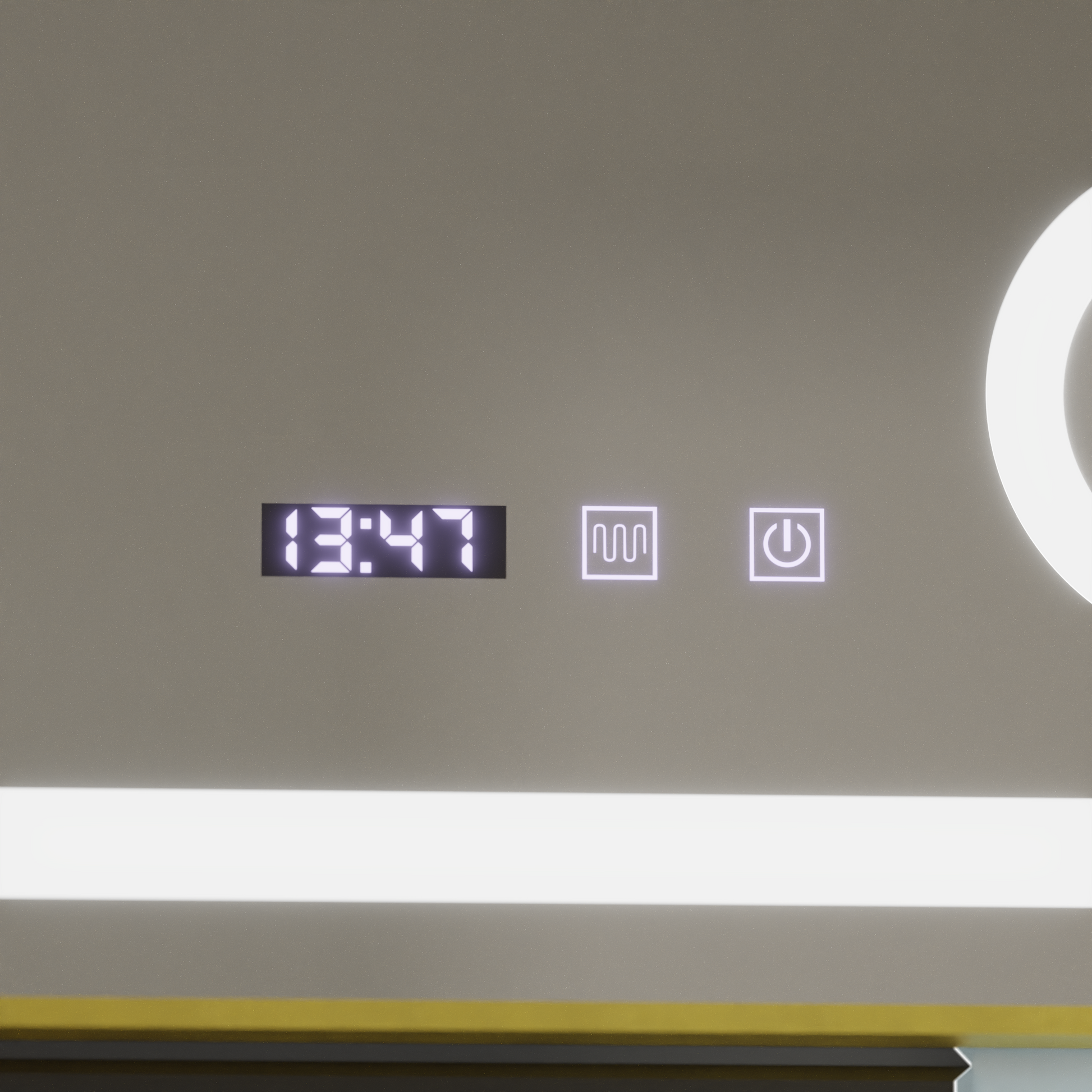 LED érintőképernyős CLARUS tükör páramentesítő rendszer, óra és hőmérséklet 80x60 cm arany keretben csiszolt kozmetikai nagyító tükrök Korman S alapértelmezett cím Alessandro Design