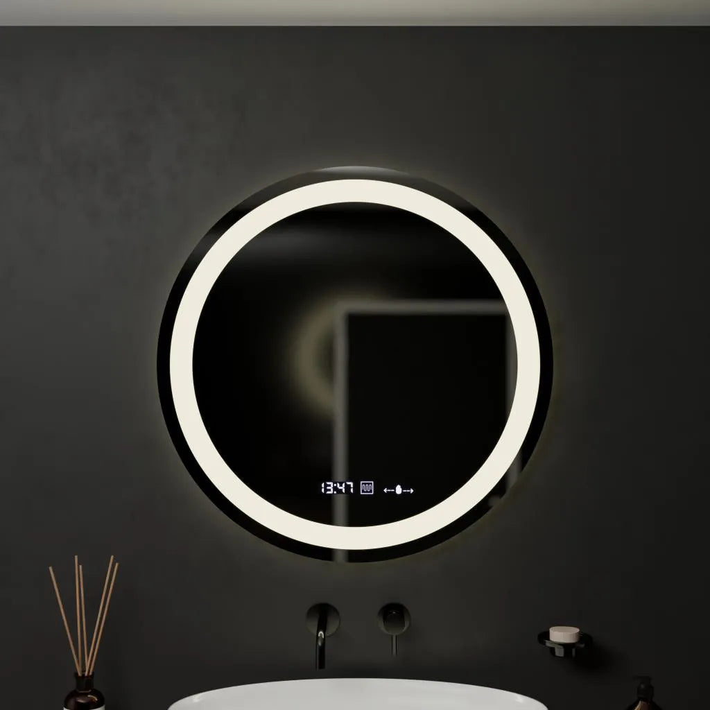 Kerek LED-es tükör, 60 cm, Celeste MotionGlow Marcello, páramentesítő rendszer, óra és hőmérő, szabályozható, meleg, semleges hideg fény 3000K/4000K/6000K Marcello tükrök alapértelmezett cím Alessandro Design
