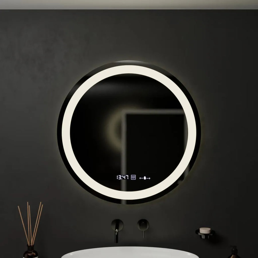Kerek LED-es tükör, 60 cm, Celeste MotionGlow Marcello, páramentesítő rendszer, óra és hőmérő, szabályozható, meleg, semleges hideg fény 3000K/4000K/6000K Marcello tükrök alapértelmezett cím Alessandro Design