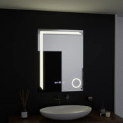 Négyszögletű LED-es tükör, 60x80 cm, Precision MotionGlow Marcello, páramentesítő rendszer, óra és hőmérő, kozmetikai nagyító, szabályozható tükrök Marcello alapértelmezett cím Alessandro Design