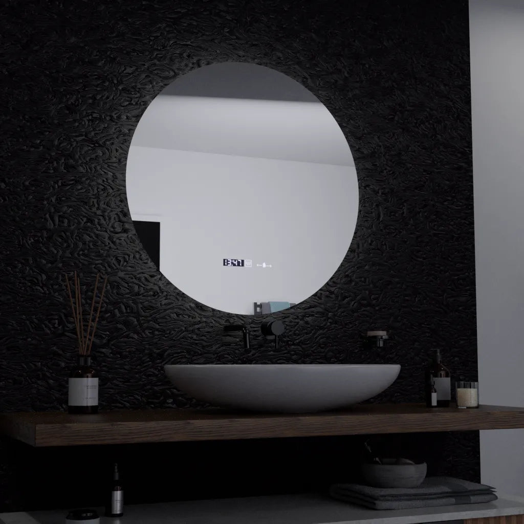 LED kerek tükör, 60 cm, Serenite MotionGlow Marcello, páramentesítő rendszer, óra és hőmérő, szabályozható tükrök Marcello alapértelmezett cím Alessandro Design