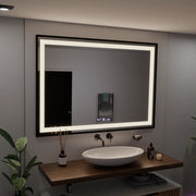Négyszögletű LED-es tükör, 100x65 cm, Verite Majeste Noir Motion Glow Marcello, páramentesítő rendszer, óra és hőmérő, szabályozható tükrök Marcello alapértelmezett cím Alessandro Design