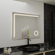 Négyszögletű LED-es tükör, 100x80 cm, Precision MotionGlow Marcello, páramentesítő rendszer, óra és hőmérő, kozmetikai nagyító, szabályozható tükrök Marcello alapértelmezett cím Alessandro Design