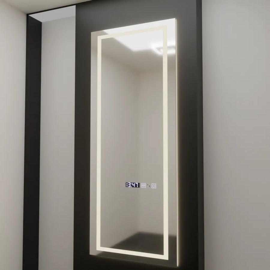 Négyszögletű LED-es tükör, 60x150 cm, Alessia Marcello radarérzékelő, páramentesítő rendszer, óra és hőmérő, Dimabila, öltözködési Couture öltözőtükrök alapértelmezett cím Alessandro Design