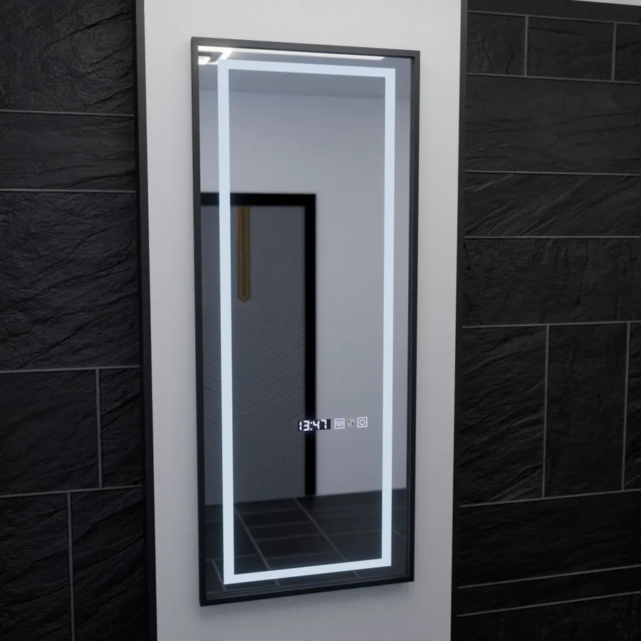 Téglalap alakú LED-es tükör, 60x150 cm, Bianca Marcello radarérzékelő, páramentesítő rendszer, óra és hőmérő, Dimabila, öltözködési Couture öltözőtükrök alapértelmezett cím Alessandro Design