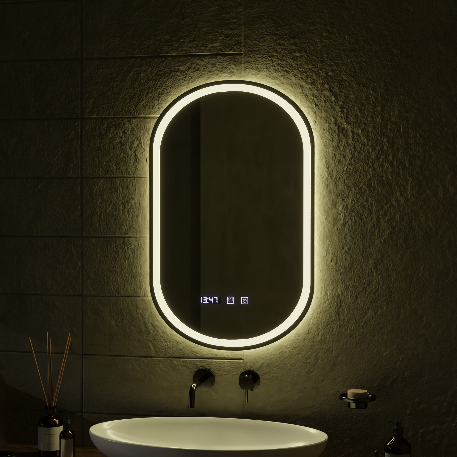 LED érintőtükör ONIRA páramentesítő rendszer, óra és hőmérséklet 50x80 cm Tükrök Korman S Alapértelmezett cím Alessandro Design