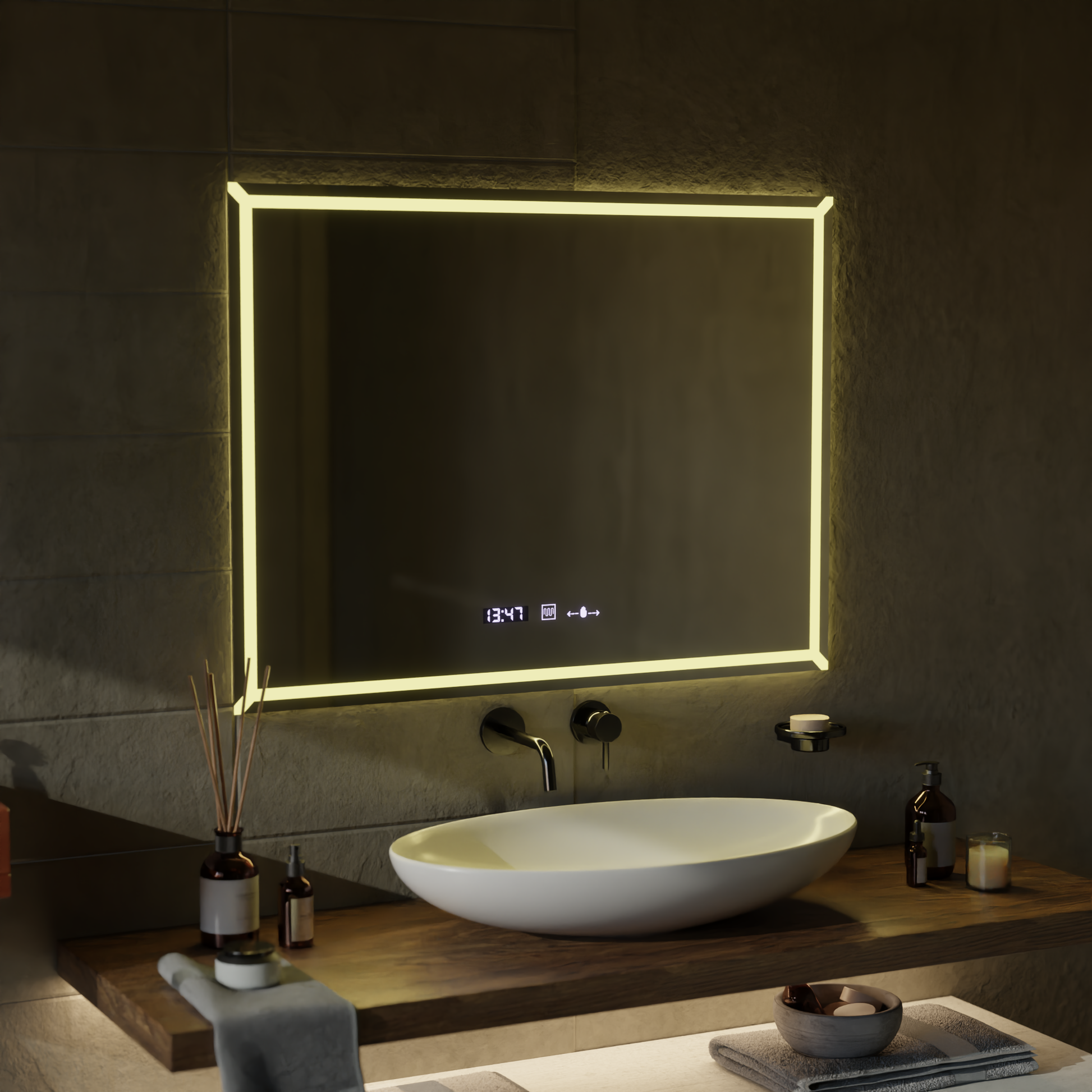 Téglalap alakú LED tükör, 80x60 cm, VillayTouch Marcello, Páramentesítő rendszer, Dimabila Tükrök Marcello Alapértelmezett cím Alessandro Design