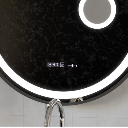 LED-es kerek tükör, 11 W, 60 cm, Micah Marcello MotionGlow érzékelő, páramentesítő rendszer, óra és hőmérő, kozmetikai nagyító, szabályozható Marcello tükrök alapértelmezett cím Alessandro Design