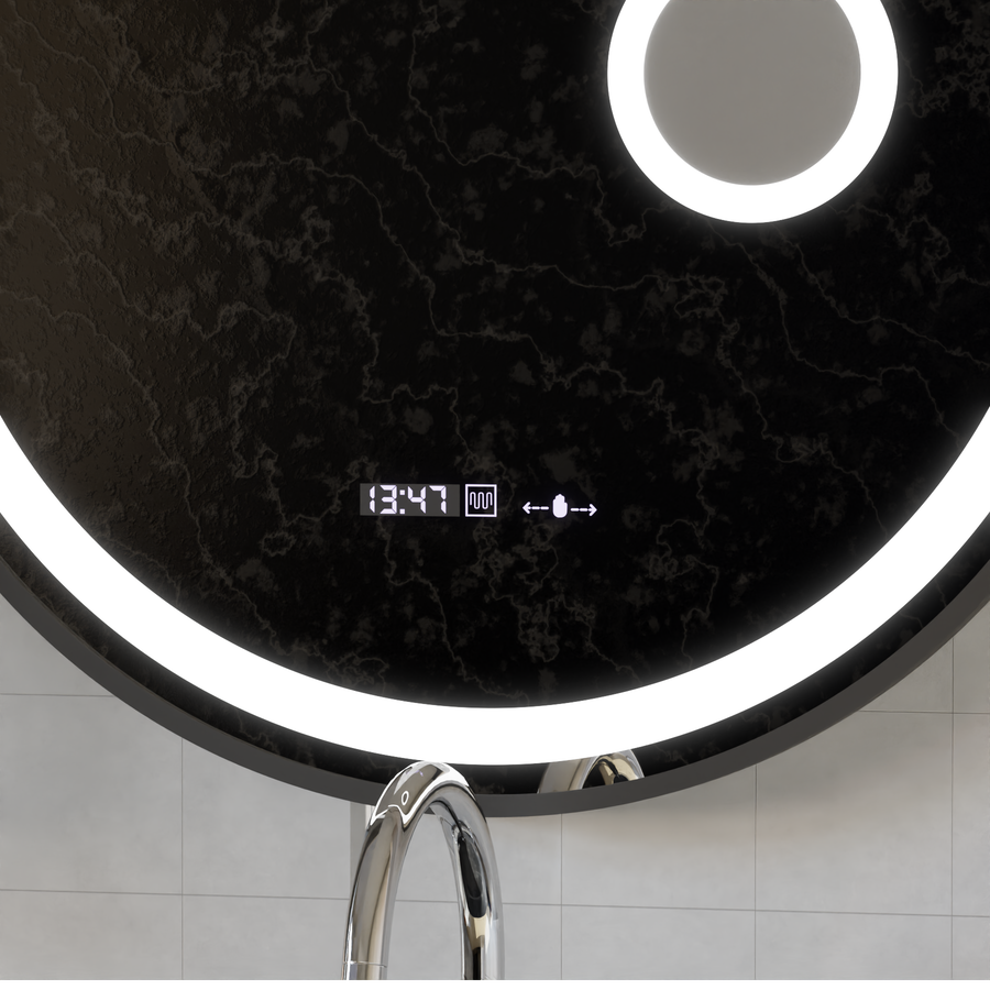 LED-es kerek tükör, 11 W, 60 cm, Micah Marcello MotionGlow érzékelő, páramentesítő rendszer, óra és hőmérő, kozmetikai nagyító, szabályozható Marcello tükrök alapértelmezett cím Alessandro Design