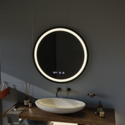 LED érintőtükör NOVARA páramentesítő rendszer, óra és hőmérséklet 50 cm fekete keret szálcsiszolt tükrök Korman S alapértelmezett cím Alessandro Design