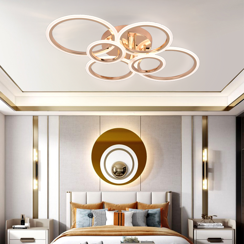 Lustra LED cu telecomanda BETTY 81W, 6 Cercuri, lumina Rece/Calda/Neutra, Dimabila, Auriu Lucios Lustre LED cu Telecomanda Default Title Alessandro Design