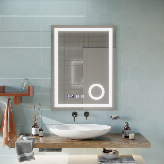 LED érintőtükör NIVERA páramentesítő rendszer, óra és hőmérséklet 60x80 cm kozmetikai nagyító tükrök Korman S alapértelmezett cím Alessandro Design