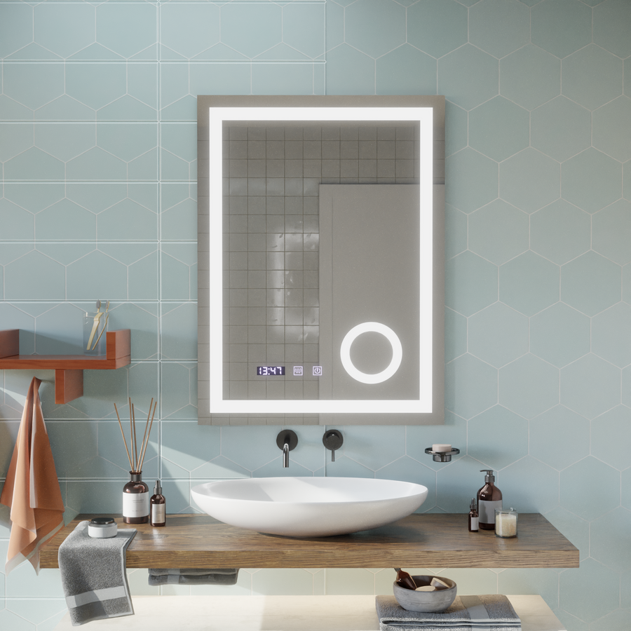 LED érintőtükör NIVERA páramentesítő rendszer, óra és hőmérséklet 60x80 cm kozmetikai nagyító tükrök Korman S alapértelmezett cím Alessandro Design