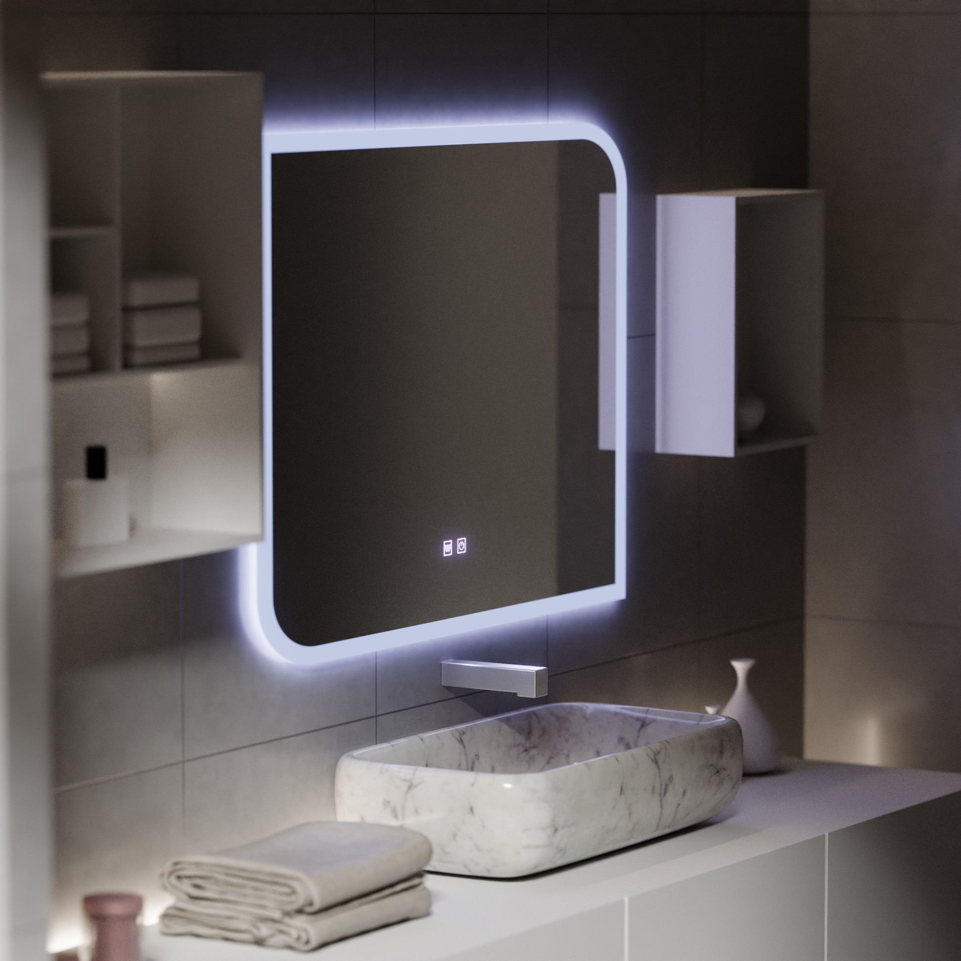 CLARIVO LED tükör téglalap alakú, 80x60 cm, érintés, páramentesítő rendszer tükrök Korman E alapértelmezett cím Alessandro Design