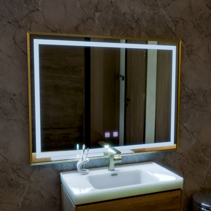 RAYNA Touch LED tükör, 80x60 cm, Páramentesítő funkció, Polírozott arany keretű Tükrök Korman E Alapértelmezett cím Alessandro Design