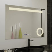Négyszögletű LED-es tükör, 80x60 cm, ABSOLU MotionGlow Marcello, páramentesítő rendszer, óra és hőmérő, kozmetikai nagyító, szabályozható tükrök Marcello alapértelmezett cím Alessandro Design