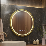 Mirror LED Touch LUSSO páramentesítő rendszer, óra és hőmérséklet, 70 cm, szálcsiszolt arany keret Tükrök Korman S Alapértelmezett cím Alessandro Design