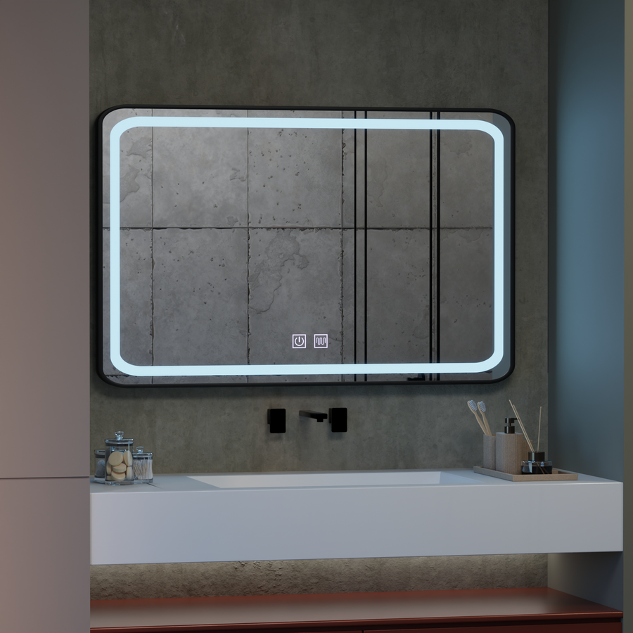 Négyszögletű LED tükör 100x65cm EDGE Touch páramentesítő rendszer, fekete keretű tükrök Korman E Alapértelmezett cím Alessandro Design