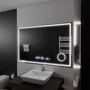 Négyszögletű LED-es tükör, 120x80 cm, Souverain MotionGlow Marcello, páramentesítő rendszer, óra és hőmérő, kozmetikai nagyító, szabályozható Marcello tükör Alapértelmezett cím Alessandro Design