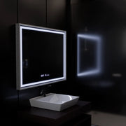 Négyszögletű LED-es tükör, 80x60 cm, Verite Imperial Silver Motion Glow Marcello, páramentesítő rendszer, óra és hőmérő, szabályozható tükrök Marcello alapértelmezett cím Alessandro Design
