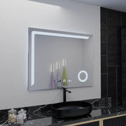 Négyszögletű LED-es tükör, 100x80 cm, Precision MotionGlow Marcello, páramentesítő rendszer, óra és hőmérő, kozmetikai nagyító, szabályozható tükrök Marcello alapértelmezett cím Alessandro Design