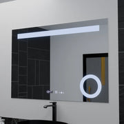 Négyszögletű LED-es tükör, 120x80 cm, ABSOLU MotionGlow Marcello, páramentesítő rendszer, óra és hőmérő, kozmetikai nagyító, fényerősíthető tükrök Marcello alapértelmezett cím Alessandro Design