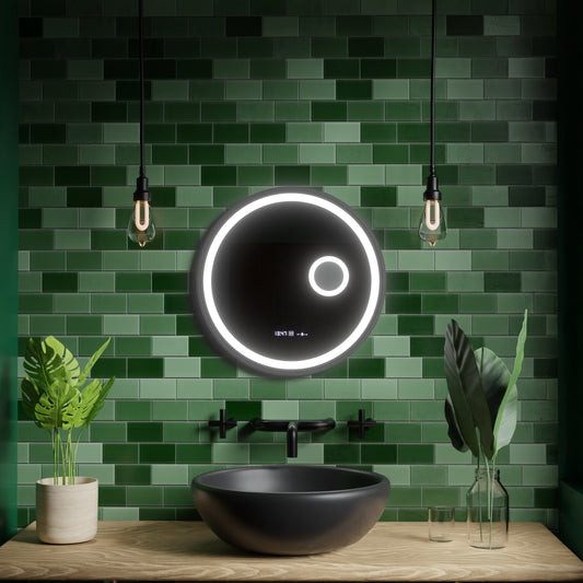 LED-es kerek tükör, 11 W, 60 cm, Micah Marcello MotionGlow érzékelő, páramentesítő rendszer, óra és hőmérő, kozmetikai nagyító, szabályozható Marcello tükrök alapértelmezett cím Alessandro Design