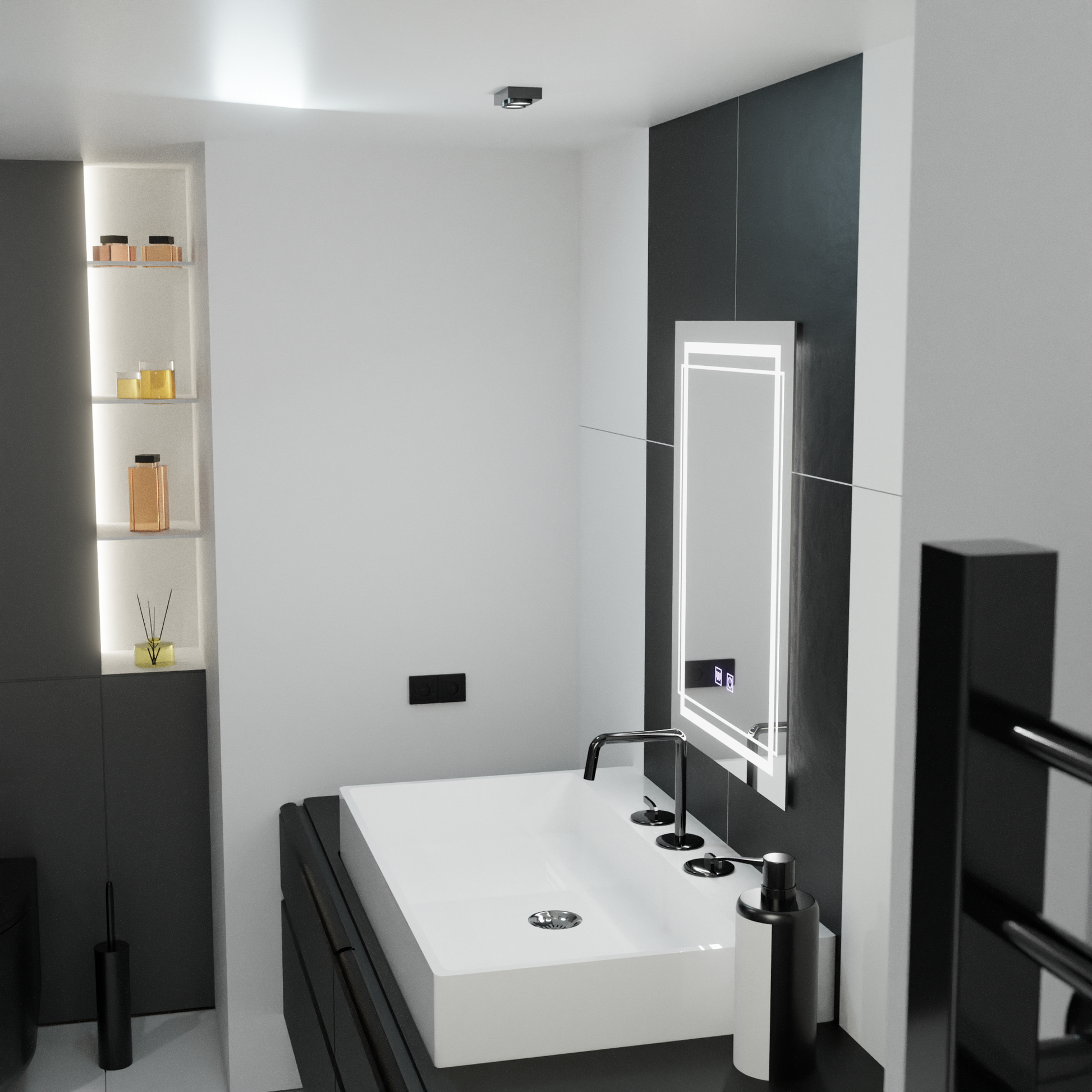 Négyszögletű LED-es tükör, 60x80cm, KOVEN Touch, páramentesítő rendszer, szabályozható tükrök Korman E alapértelmezett cím Alessandro Design