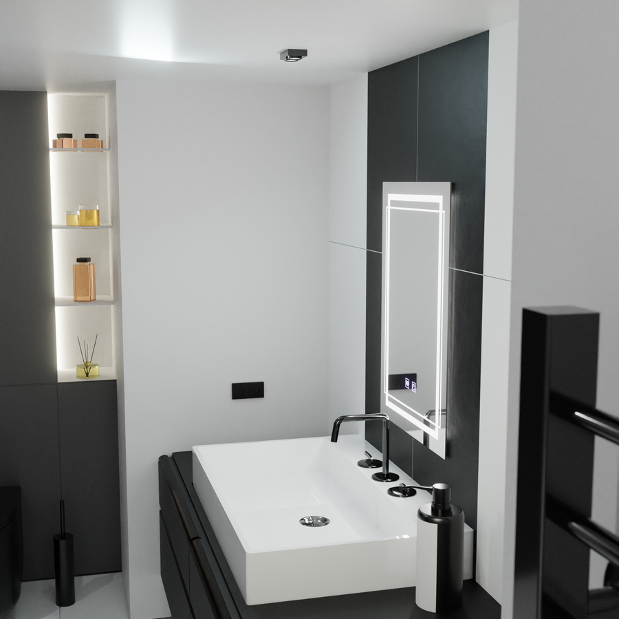 Négyszögletű LED-es tükör, 60x80cm, KOVEN Touch, páramentesítő rendszer, szabályozható tükrök Korman E alapértelmezett cím Alessandro Design