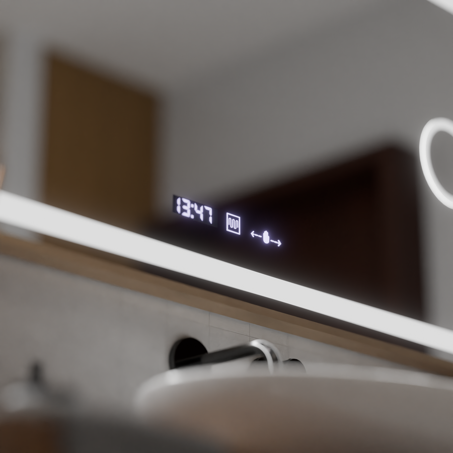 LED tükör MotionGlow Sofia érzékelő páramentesítő funkcióval Hőmérő óra 110x65 cm meleg/hideg/semleges fény szabályozható, rózsa arany keret, Marcello Funghi kollekció Marcello tükrök alapértelmezett cím Alessandro Design