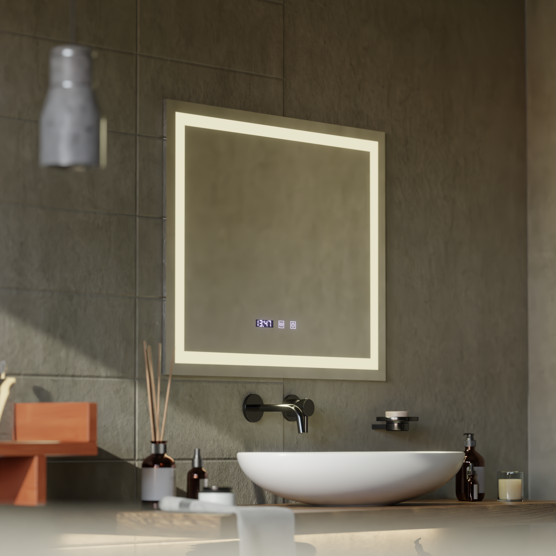 LED Touch MODENA tükör páramentesítő rendszer, óra és hőmérséklet 80x60 cm Tükrök Korman S Alapértelmezett cím Alessandro Design