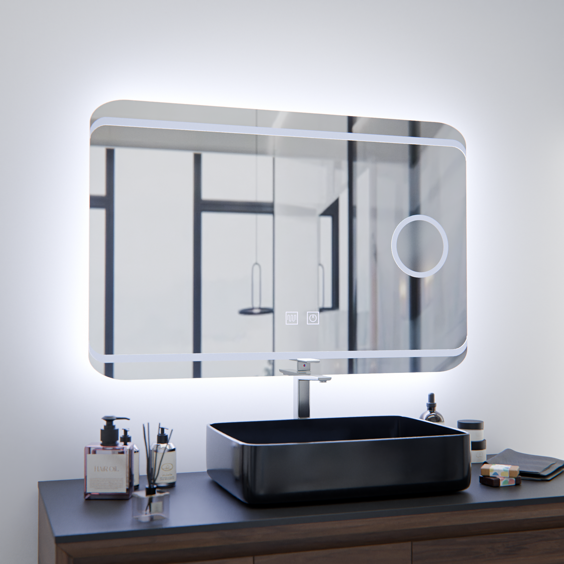 LED tükör E30S/65X45, érintés- és páramentesítő funkció, kozmetikai fény, 65x45 cm, hideg fény 6000K tükrök Korman E alapértelmezett cím Alessandro Design