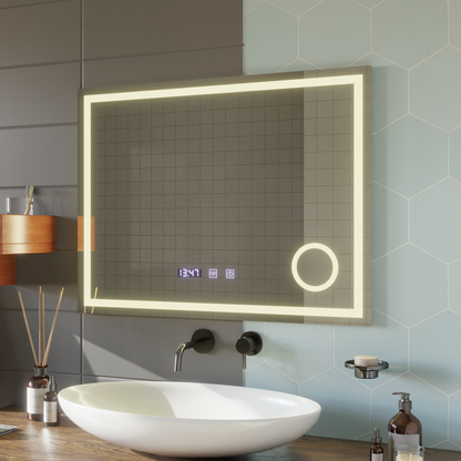 LED érintőtükör NIVERA páramentesítő rendszer, óra és hőmérséklet 80x60 cm kozmetikai nagyító tükrök Korman S alapértelmezett cím Alessandro Design