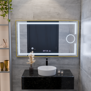 Oglinda LED Rectangulara, 120x80cm, Eclat MotionGlow Marcello, Sistem Dezaburire, Ceas & Termometru, Lupa Cosmetica, Dimabila, Rama Auriu Brushed Oglinzi Marcello Default Title Alessandro Design
