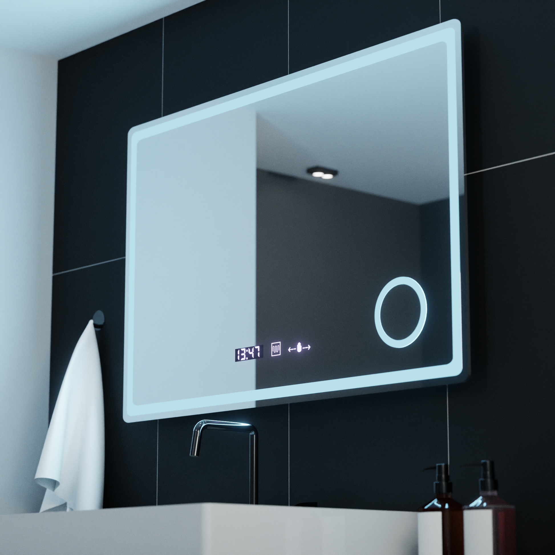 Oglinda LED Rectangulara, 90x60cm, Velour MotionGlow Marcello, Sistem Dezaburire, Ceas & Termometru, Lupa Cosmetica, Dimabila Oglinzi Marcello Default Title Alessandro Design