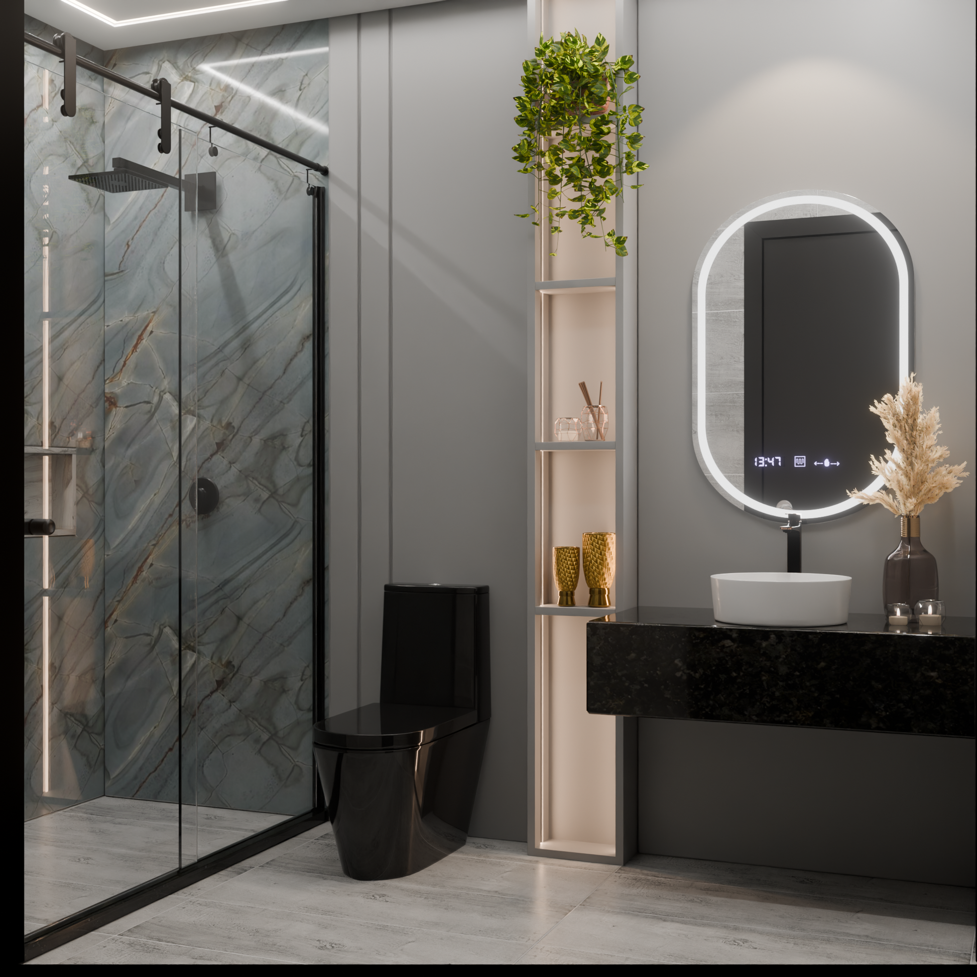 Ovális LED-es tükör, 50x80cm, Eminence MotionGlow Marcello, Páramentesítő rendszer, Óra és hőmérő, Mérhető tükrök Marcello Alapértelmezett cím Alessandro Design