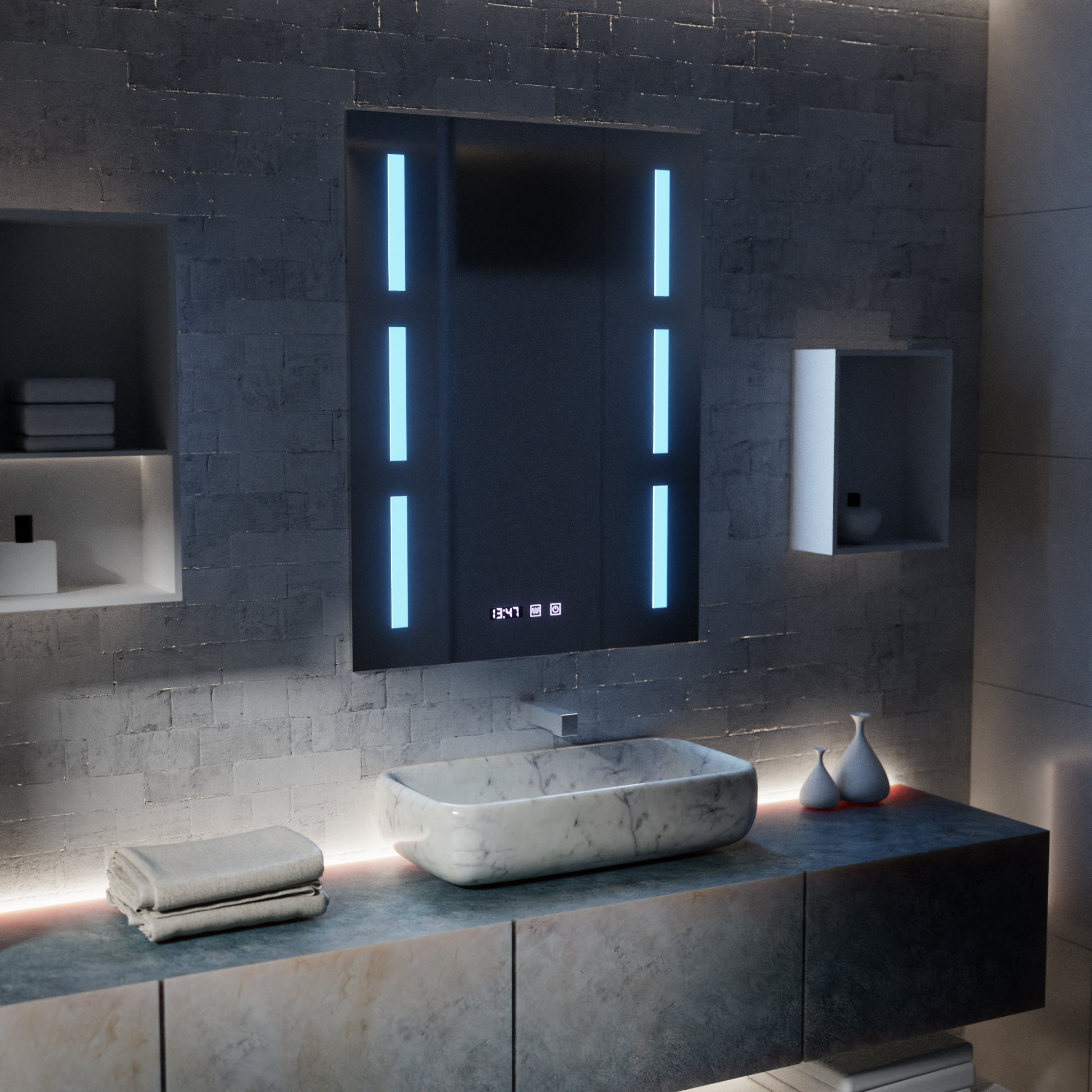 Mirror LED Touch Erich S86/60X80 páramentesítő rendszer, óra és hőmérséklet 60x80 cm Tükrök Korman S Alapértelmezett cím Alessandro Design