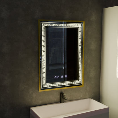 Mirror LED Touch Bruno páramentesítő rendszer, óra és hőmérséklet 60x80 cm szálcsiszolt arany keret, S84/60X80 tükrök Korman S alapértelmezett cím Alessandro Design