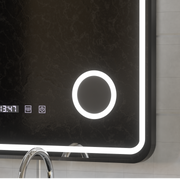 Ulrich LED Touch Mirror páramentesítő rendszer, óra és hőmérséklet 75x90 cm fekete keret szálcsiszolt kozmetikai nagyító tükrök Korman S alapértelmezett cím Alessandro Design
