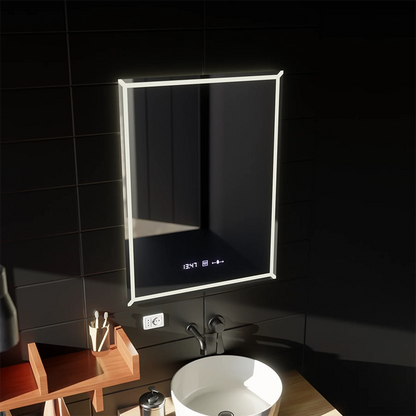 Négyszögletű LED-es tükör, 60x80cm, VillayTouch Marcello, páramentesítő rendszer, szabályozható