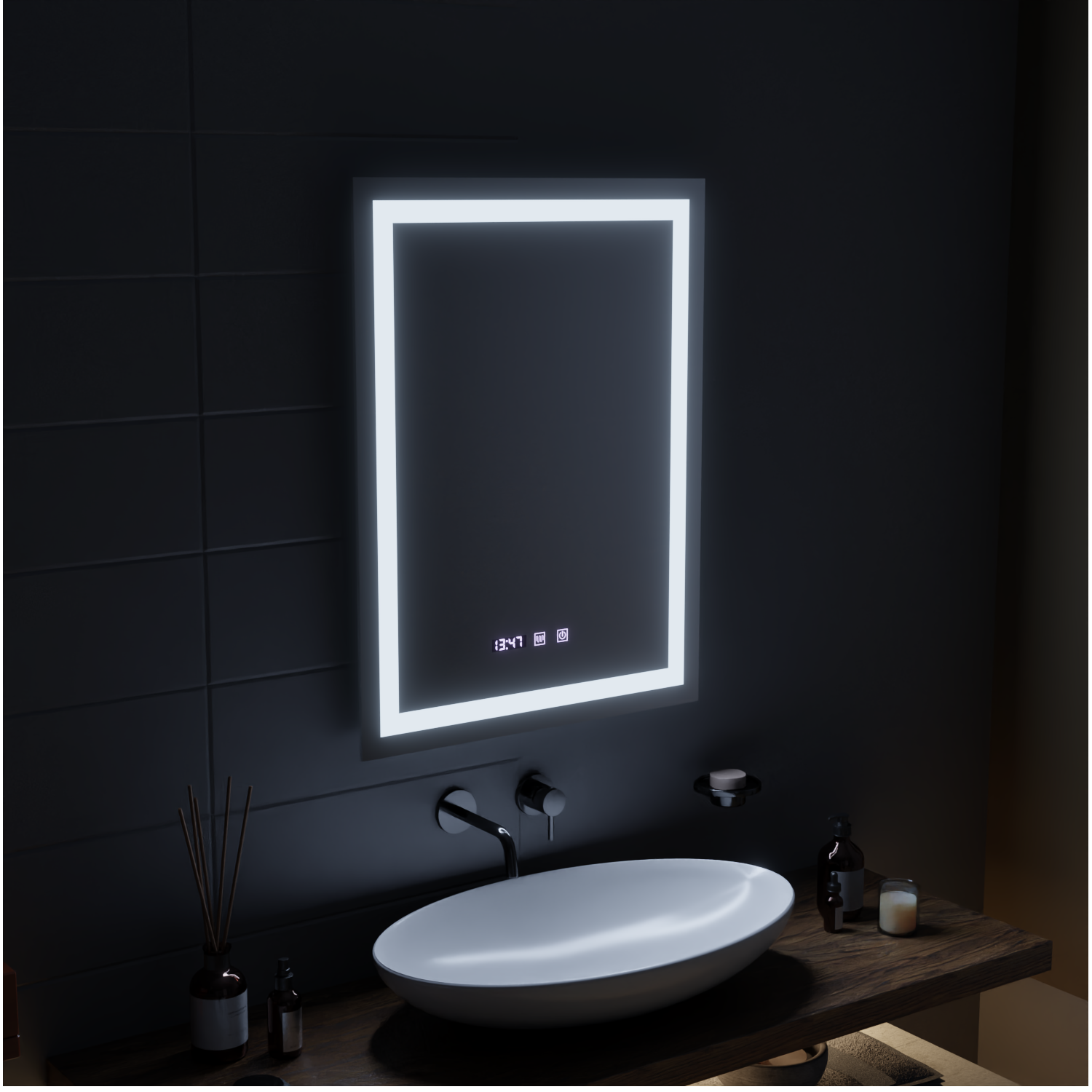 MODENA LED Touch Mirror páramentesítő rendszer, óra és hőmérséklet 60x80 cm Korman S tükrök Alapértelmezett cím Alessandro Design