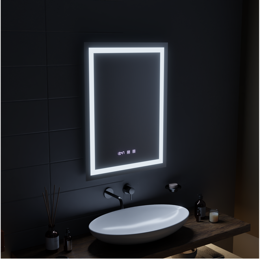 MODENA LED Touch Mirror páramentesítő rendszer, óra és hőmérséklet 60x80 cm Korman S tükrök Alapértelmezett cím Alessandro Design