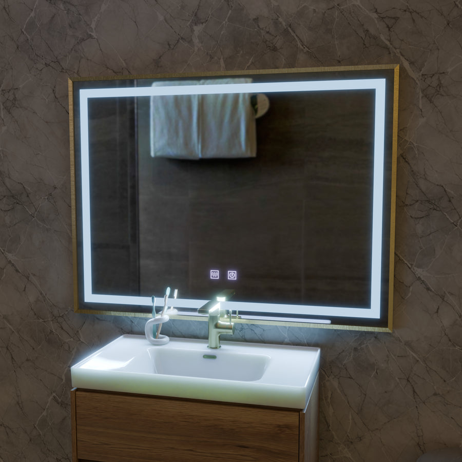 RAYNA Touch LED tükör, 80x60 cm, Páramentesítő funkció, Polírozott arany keretű Tükrök Korman E Alapértelmezett cím Alessandro Design