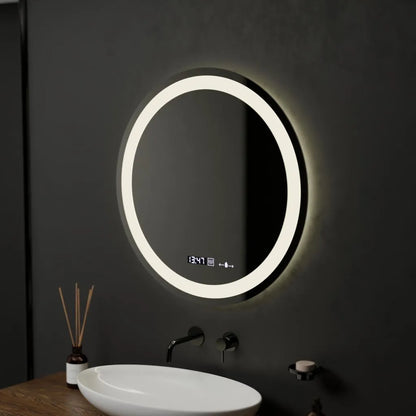 Kerek LED-es tükör, 60 cm, Celeste MotionGlow Marcello, páramentesítő rendszer, óra és hőmérő, szabályozható, meleg, semleges hideg fény 3000K/4000K/6000K Marcello tükrök alapértelmezett cím Alessandro Design